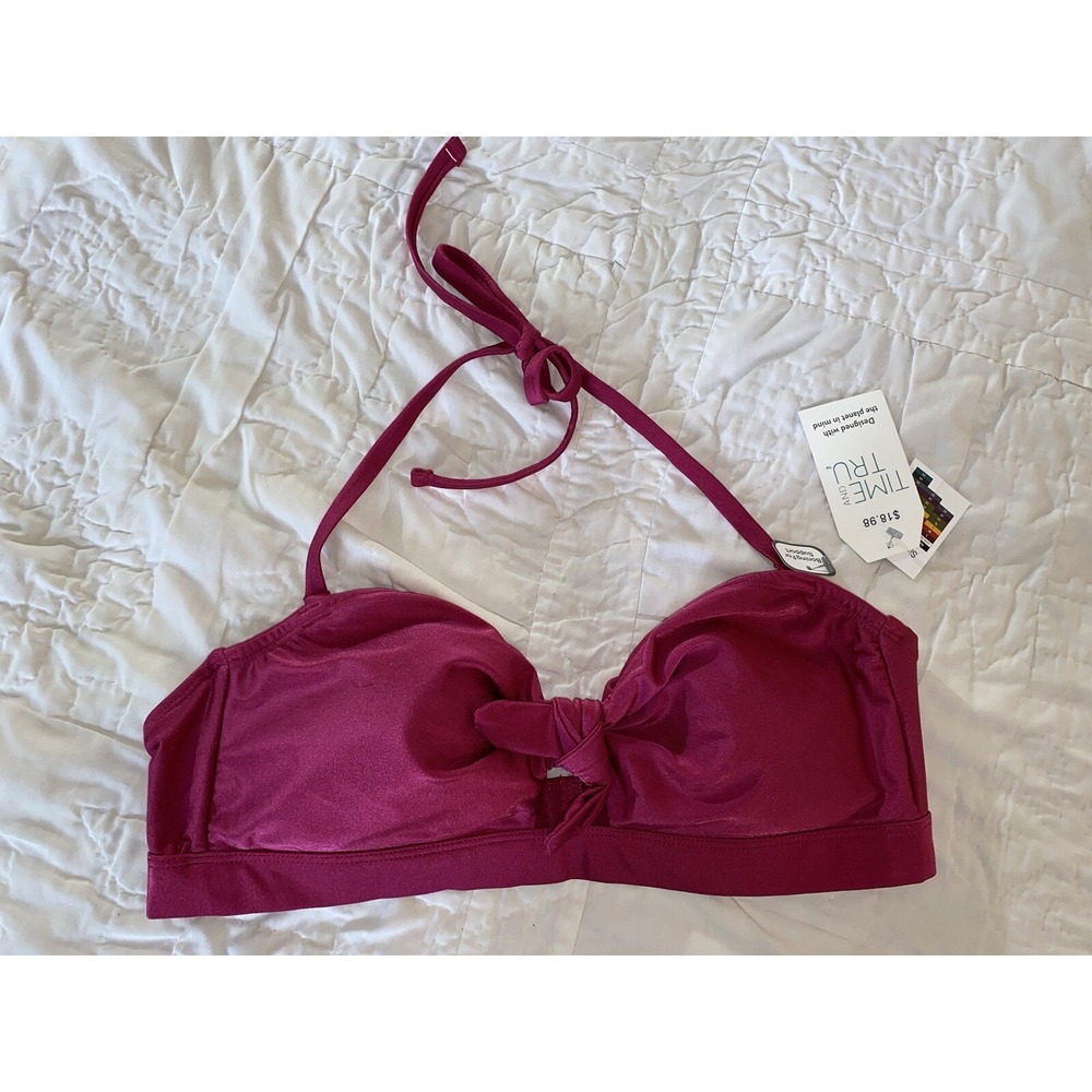 NWT Time And Tru Women's XL Bikini Halter Top Fusia Pink Flaw